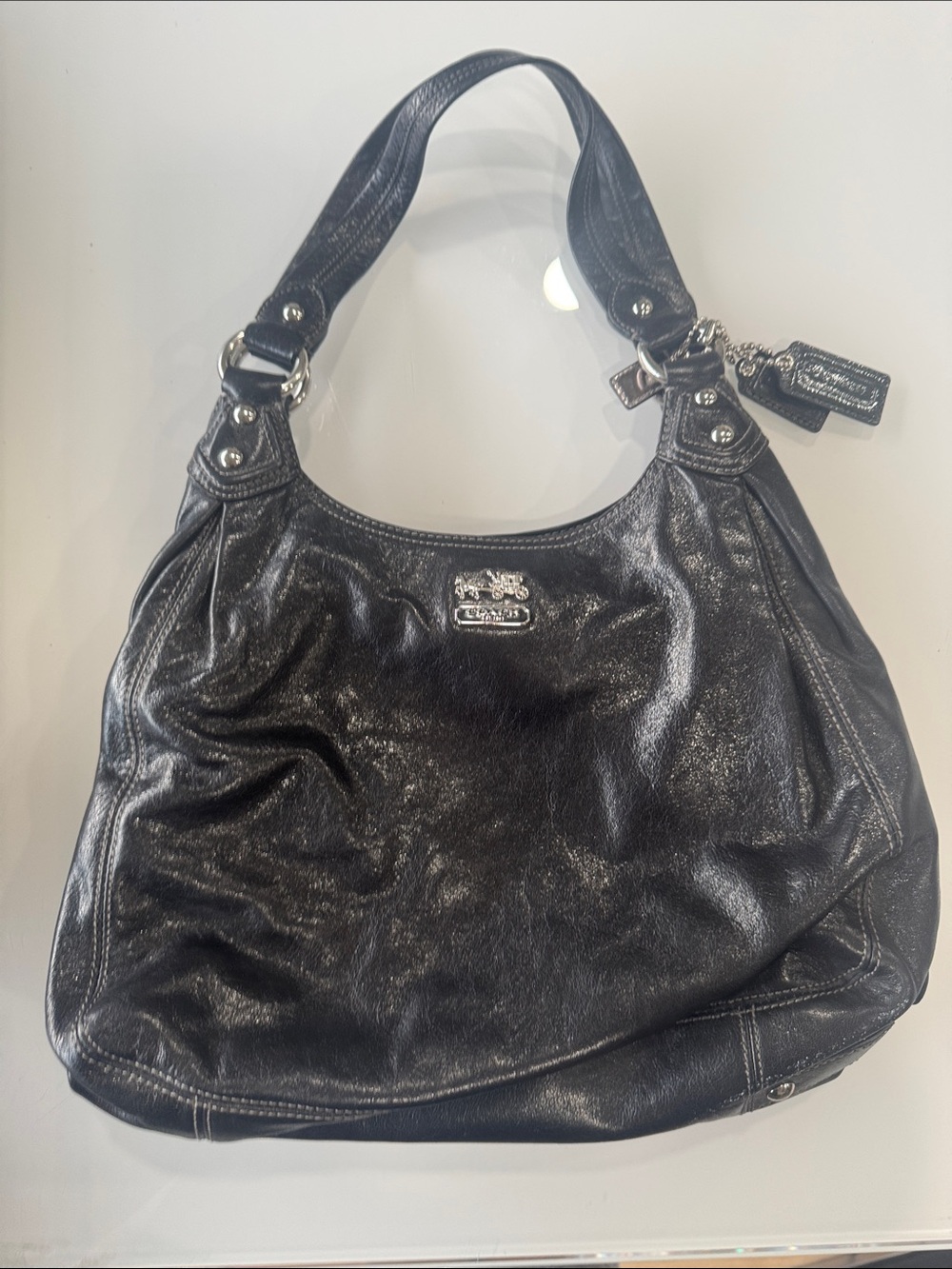 Coach Madison Black Leather Shoulder Hobo Bag